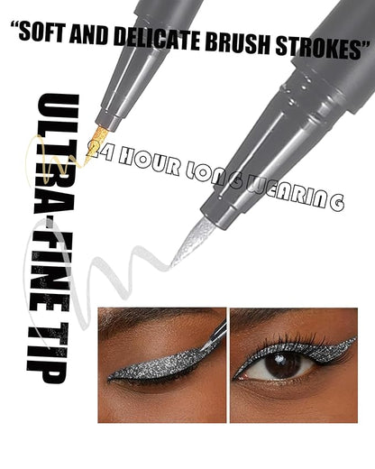 Silver Glitter Mascara and Liquid Eyeliner Pen Waterproof, Metallic Colored Shimmer Lash Mascara Volume and Length &Eye Liner for Women Volumizing Long Lasting Eye Makeup-Set A