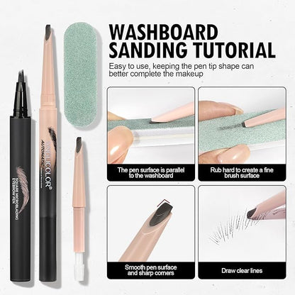 Microblading Eyebrow Pen, Liquid Eyebrow Pencil, Square Angled Eyebrow Brush Natural Hair-Like Brow, Long-Lasting, Waterproof Eyebrow Pen Easy To Color Quick Drying (04 Gray Black)