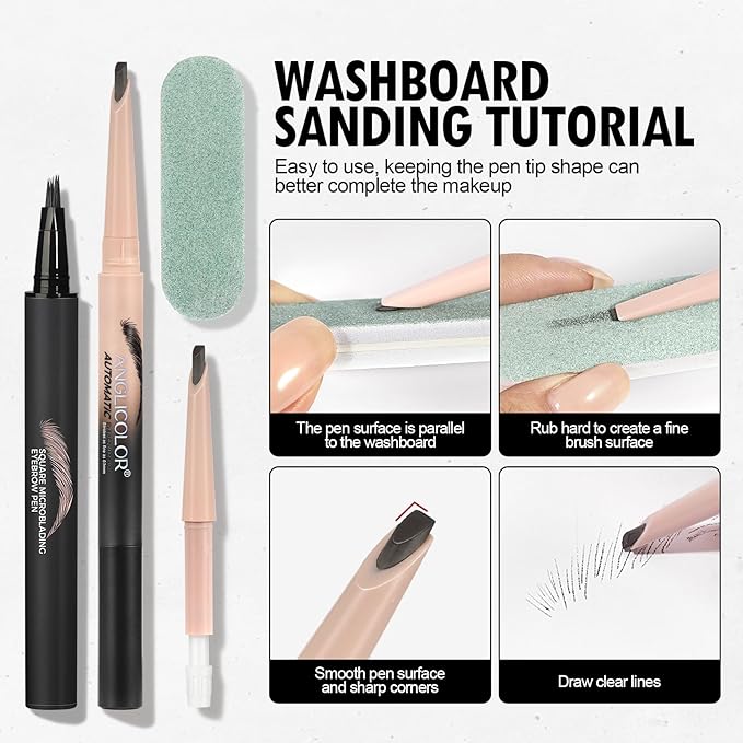 Microblading Eyebrow Pen, Liquid Eyebrow Pencil, Square Angled Eyebrow Brush Natural Hair-Like Brow, Long-Lasting, Waterproof Eyebrow Pen Easy To Color Quick Drying (01 Light Brown)