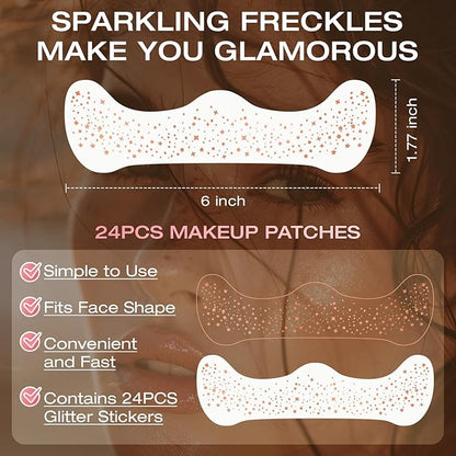 24 Pcs Glitter Freckles Face Tattoo,Rose Gold Face Glitter Makeup Patches Cute Sparkle Freckles Patches Waterproof Makeup Speckles for Face Accessories for Women Girls