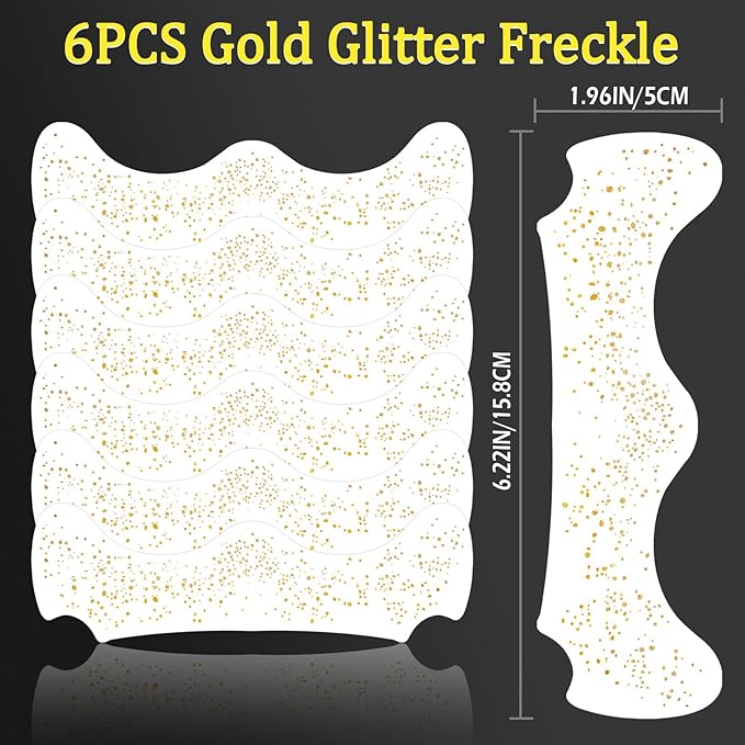 6 Sheets Gold Glitter Freckles Face Tattoo, Sparkle Freckles, Gold Face Speckles Patches, Face Glitter Makeup Patches, Waterproof Face Glitter Patches for Women Girls