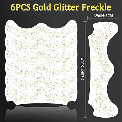 6 Sheets Gold Glitter Freckles Face Tattoo, Sparkle Freckles, Gold Face Speckles Patches, Face Glitter Makeup Patches, Waterproof Face Glitter Patches for Women Girls
