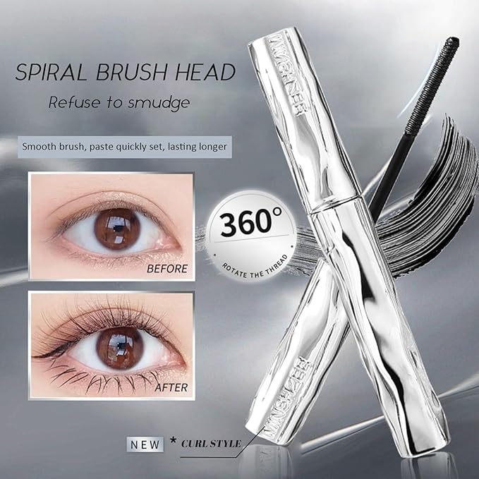 2025 Upgraded Waterproof Metal Wand Mascara，Black Washable Metal Mascara Wand，Steel Tube Mascara Primer，Super Voluming Lash Extensions，Long Lasting Smudge-Proof No Flaking-1pc