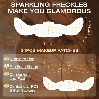 24 Pcs Glitter Freckles Face Tattoo,Gold Face Glitter Makeup Patches Cute Sparkle Freckles Patches Waterproof Makeup Speckles for Face Accessories for Women Girls
