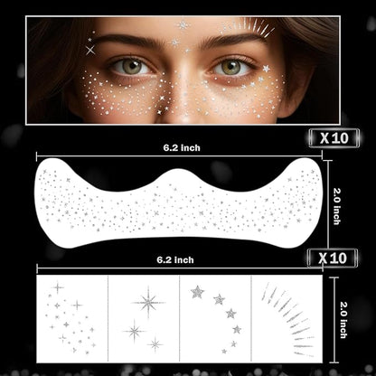 20 Sheets Glitter Freckles Face Tattoo Silver Glitter Freckles Temporary Face Tattoos Makeup Patches,Face Glitter Patches,Face Glitter Freckles Tattoos for Women