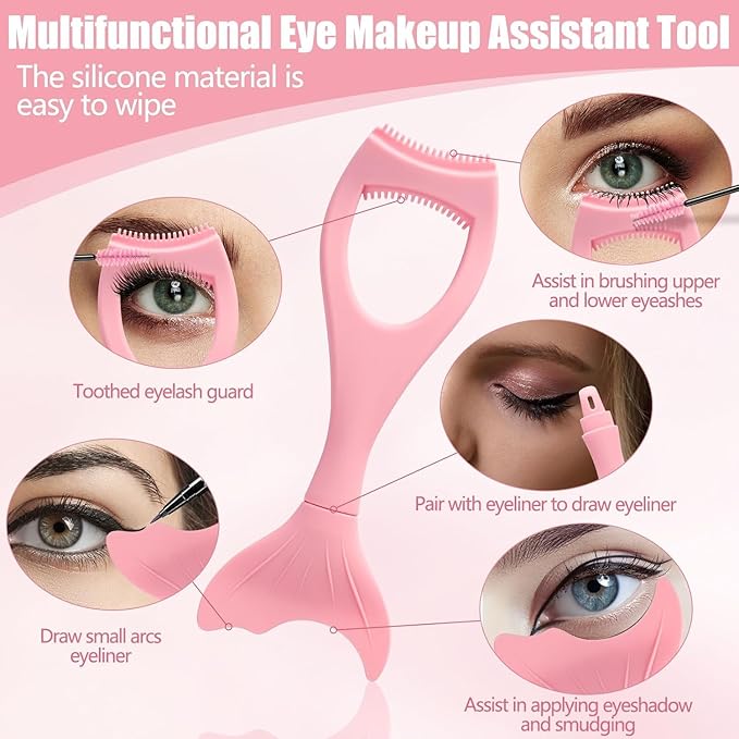Mascara Shield Applicator Guard and Eyeliner Tool Set Mascara Eyelash Comb Applicator Eyeliner Stencils for Quick Eye Makeup (Pink, L)