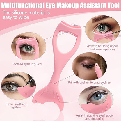 Mascara Shield Applicator Guard and Eyeliner Tool Set Mascara Eyelash Comb Applicator Eyeliner Stencils for Quick Eye Makeup (Pink, L)