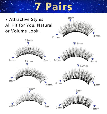 Magnetic Natural Eyelashes, 7 Pairs 10 Magnets Reusable Magnetic Eyelashes with Eyeliner - Different Lengths DIY at Home