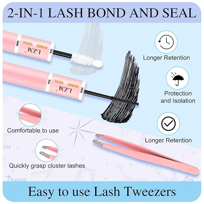 LZM False eyelashes Lash Clusters Natural Look DIY Cluster Eyelash Extensions Kit Individual Lashes Cluster Extensions Kit with Lash Bond and Seal