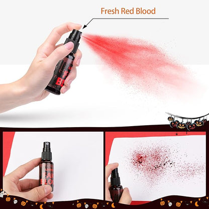 UNIMEIX 1 OZ Fake Blood Spray and 1 OZ Gel Fake Blood Makeup Kit Washable Sfx Makeup for Clothes Mouth Eyes，Stage Blood for Halloween Zombie Vampire Cosplay Party