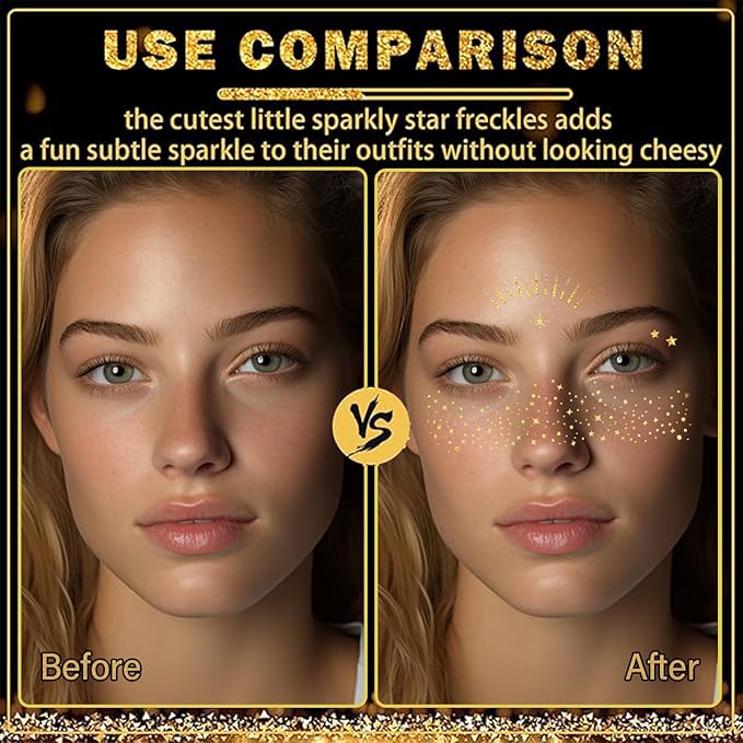 50 Pcs Makeup Patches,Gold-Face Glitter Speckles Patches,Glitter Freckles Face Tattoo, Sparkle Makeup Patches,Glow Up Makeup Patches,Waterproof Face Glitter Speckles Patches for Helloween (Gold)