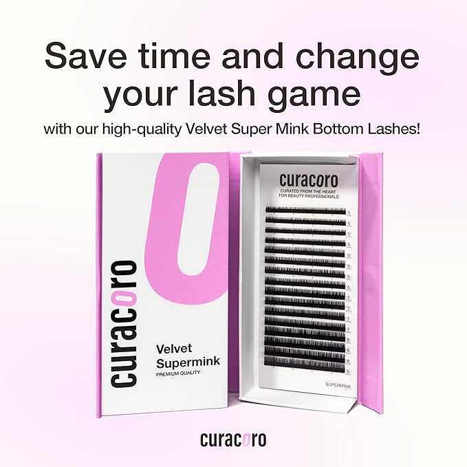 Curacoro Super Mink Bottom Lash Extension, Multi Selections from 0.07 to 0.1, J Curl, 5-8mm Length Mixed Tray Silk Eyelashes, Matte Black Finish, Natural Looking Individual Eyelash Extensions
