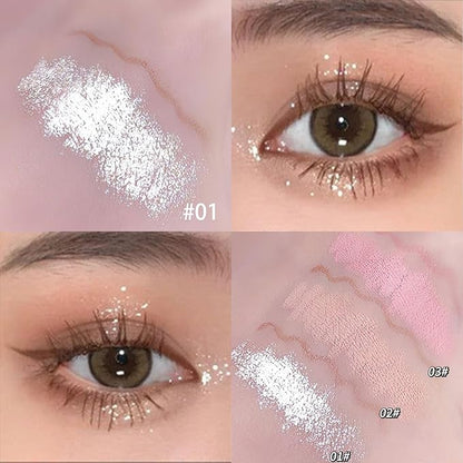 3PC Dual Ended Makeup Highlighter Pen, Glitter & Matte Nude Pink EyeLiner & Eyeshadow, Liquid Contour Liner 2 in 1 Eye Make Up Stick, Mulit-Funtional Long Lasting Lying Silkworm Pencil Set