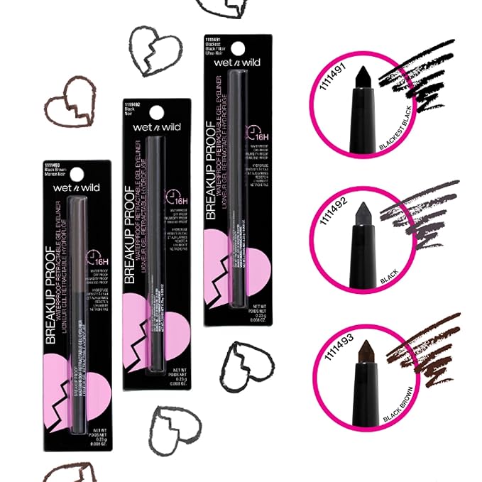 wet n wild Mega Last Breakup Proof Eyeliner, Quick Drying, Waterproof, 16-Hour Wear - Cruelty-Free & Vegan - Black (Pack of 2)