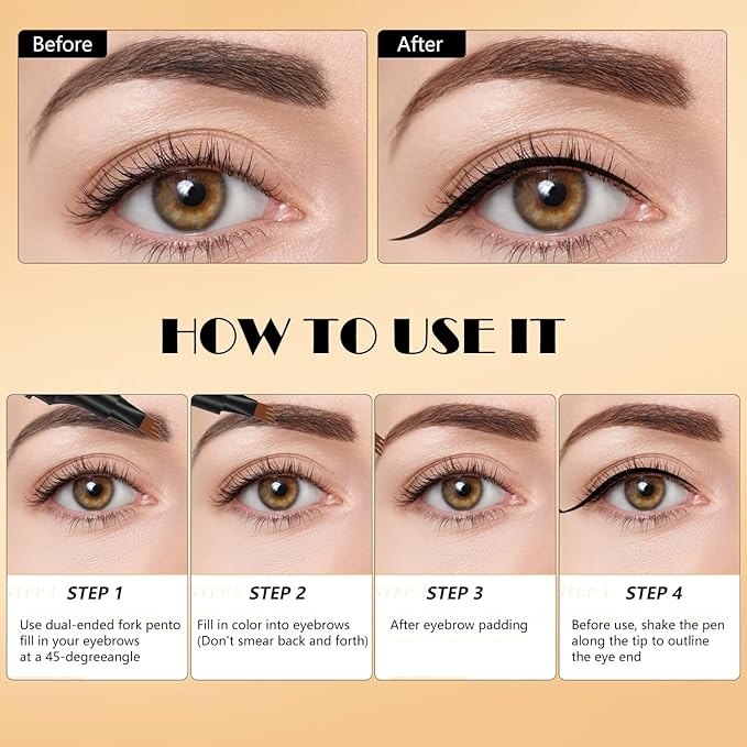 2 in 1 Magic Eyebrow Pencil,2024 Upgrade 3D Microblading Eyebrow Tattoo Pencil 4 Fork Tip with Eyeliner,Double Head Microblading Eyebrow Pencil Waterproof Makeup Tools (Dark Brown)