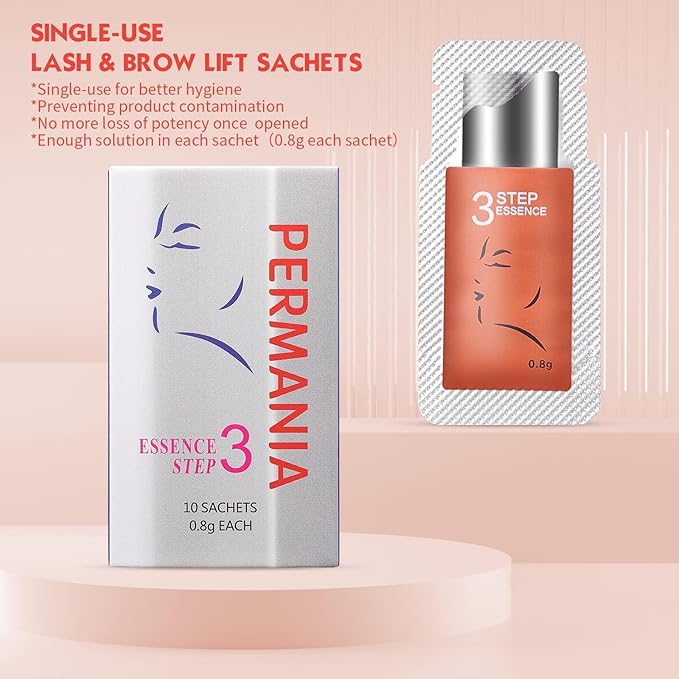 PERMANIA Lash Lift Kit,Separate Steps Products for Salon or at Home, Steps 10 Sachets of 0.8 g/0.03 oz Each Prep (STEP#3)