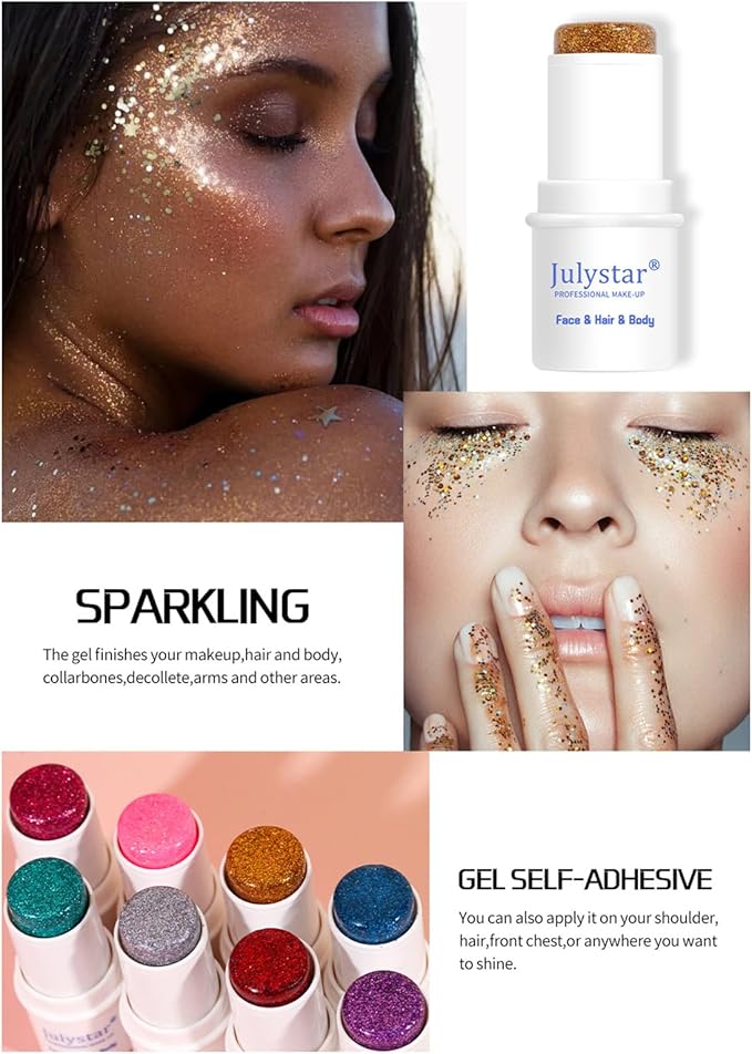 Body Glitter Stick, 4 Colors Mermaid Sequins Glitter Gel for Face and Body, Waterproof Chunky Glitter for Stage Party Club Holographic Glitter Makeup, Blue Face Glitter Gel Eye Glitter