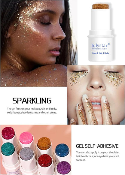 Body Glitter Stick, 4 Colors Mermaid Sequins Glitter Gel for Face and Body, Waterproof Chunky Glitter for Stage Party Club Holographic Glitter Makeup, Blue Face Glitter Gel Eye Glitter