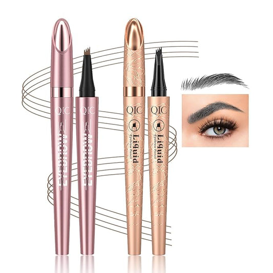 2 Pcs Eyebrow Tattoo Pencil,3D Microblade Eyebrow Pen with 4 Fork Tip Magic Eyebrow Pencil Waterproof Smudge-proof Natural Eyebrow Hair Micro Eye Brow Pencil for women (Grey)