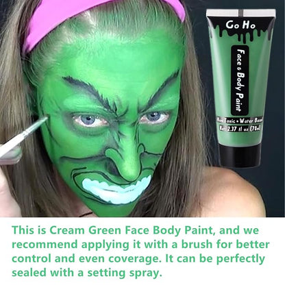 Go Ho Green Body Paint Washable (2.37 oz),Water Based Cream Green Face Paint,Hulk Witch Gamora Makeup,Green Full Face Body Paint for Halloween&St Patricks Day Accessories