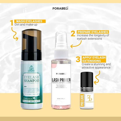 Forabeli Lash Primer for Lash Extensions Spray 50ml - Pro-Grade, Faster Prep for Superior Eyelash Retention