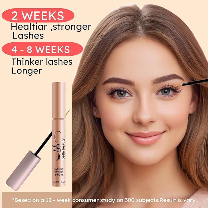 Belle Beauty Eyelash Growth Serum, Longer Looking Eyelashes, Lash Enhancing Serum, for Natural Lashes and Lash Extensions, 3ML/0.11 fl oz