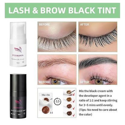 PERMANIA Lash Lift Kit, Salon Grade Supplies for Eyelash Lift and Brow Lamination Black Color 4 in 1 Fast Quick Curling & Coloring 10 ml Natural Result Hair Color Developers