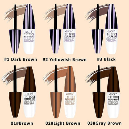 Qiciy Tattoo Eyebrow Gel Easy Peel Off, Peel Off Eyebrow Tint, Easy Peel off Eyebrow Gel, Peel Off Eyebrow Tint, Waterproof & Sweatproof for All Skin Types (#2 Yellowish Brown)