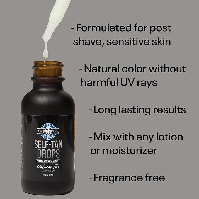 Game Face Grooming Face Care Package - i-Rescue Eye Cream & Moisturizer and Self Tanner | Firm and Moisturize Under Eye Wrinkles & Bags | Color Correcting Self Tan Drops for Gradual & Natural Glow