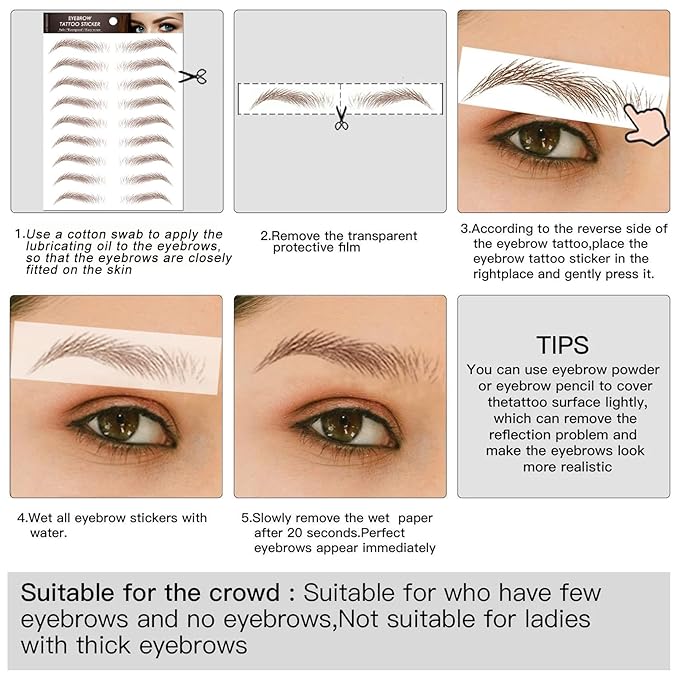 Brown Eyebrow Tattoo 66 Pairs, Hair-Like Popular Fake Eyebrows Waterproof Lasting 4D Realistic Makeup Tattoo Arch Style, Eyebrow Transfer Stickers for Women Girls