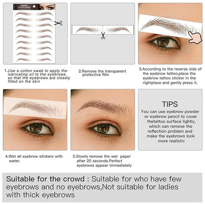 Brown Eyebrow Tattoo 66 Pairs, Hair-Like Popular Fake Eyebrows Waterproof Lasting 4D Realistic Makeup Tattoo Arch Style, Eyebrow Transfer Stickers for Women Girls