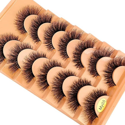 HBZGTLAD NEW 7pairs Cat eye Eyelashes 3D Natural False Lashes 5d Fluffy Soft Cross Manga Lashes Wispy Natural Eyelash Extension Makeup (MY-05)