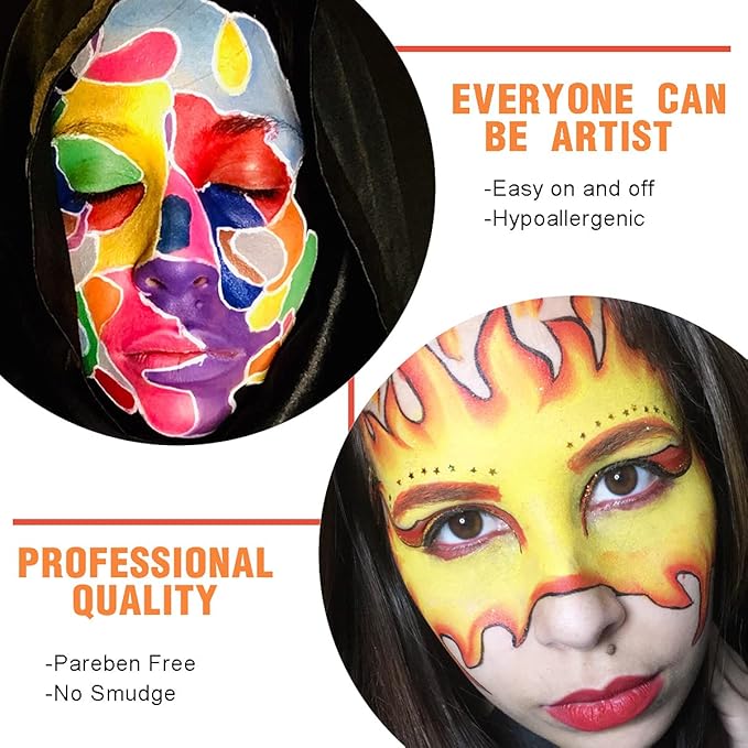 Bowitzki 30g Professional Face Paint Body Paint Water Based Face painting Makeup Safe for Kids and Adults Split Cake Single Color (White+Orange)