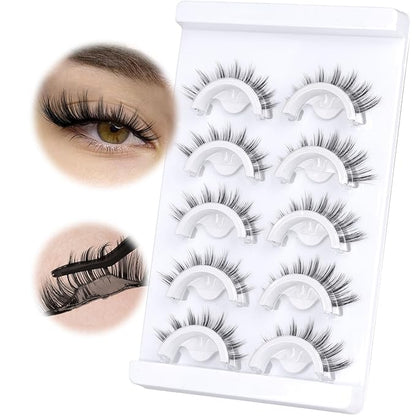 Self Adhesive Lashes Manga Lashes Natural Look Press On Lashes No Glue Needed Reusable Self Adhesive Eyelashes without Eyeliner Clear Band Anime Lashes Short 8-15mm Cat Eye Pre Glued Strip Lashes