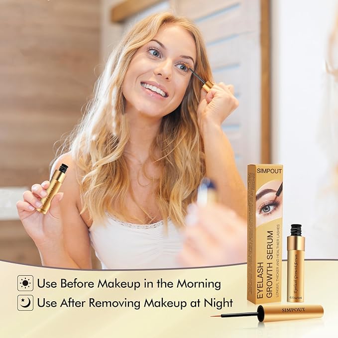 Eyelash Serum - Fuller & Longer Looking Eyelashes Lash Enhancing Serum, Voluminous Lengthening Natural Lash Enhancer, Vegan & Cruelty-Free (Gold)