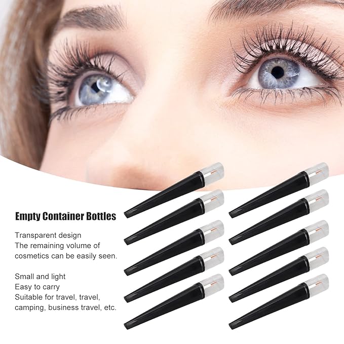 10pcs Eyelash Liquid Bottle, Empty Refillable Plastic Clear Bottle Container Eyelashes Tube, Bottle with Wand Applicators, Eye Gloss Liquid Tube Bottle