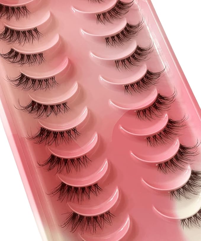 HICOCU Half False Eyelashes Clear Band Russian Strip Lashes D DD Curl Fluffy Mink Lashes Natural Wispy Mink Eye Lashes Pack Reusable Fake Eyelashes Extension 10 Pairs… (HAY-25H)