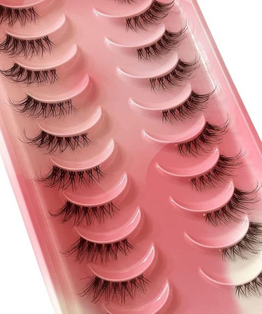 HICOCU Half False Eyelashes Clear Band Russian Strip Lashes D DD Curl Fluffy Mink Lashes Natural Wispy Mink Eye Lashes Pack Reusable Fake Eyelashes Extension 10 Pairs… (HAY-25H)