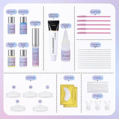 Lash Lift Kit, Black Eyebrow Lamination Kit, Professional Curling Eyelash Perm Kit, Voluminous Make Lash Lifted 4-6 Weeks DIY at Home Achieve Salon-Quality