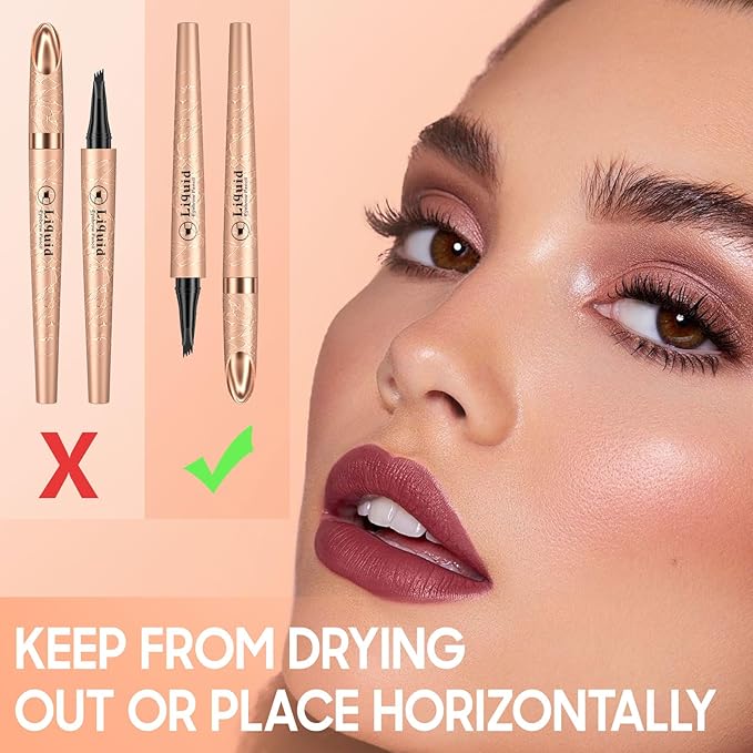 Eyebrow Pen - Liquid Eye Brow Microblading Pencil With Micro 4 Point Lift & Brow Pen Snatch, Long-Lasting Waterproof for Natural Eyebrow Hair Eye Makeup (Black,04#)