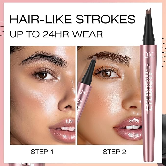 QIC 3D Waterproof Microblading Eyebrow Tattoo Pencil 4 Fork Tip,Microblading Eyebrow Pen Magic Eyebrow Pencil Microblade Eyebrow Pencil with Micro-Fork Tip (Dark Brown)