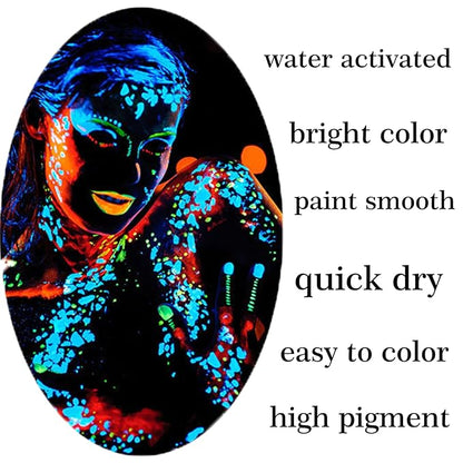 8 Colors UV Neon Glow in the Dark Face Paint,Water Activated Eyeliner Set Neon Rave Body Paint Palette,Water Based Fluorescent Face Painting Kit Halloween Washable for Kids