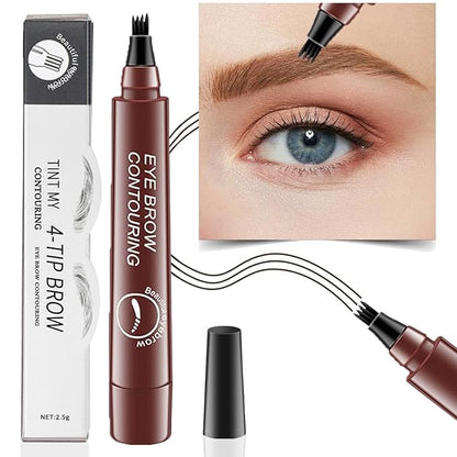 Eyebrow Contouring Pen, 2025 New Upgraded Waterproof Eyebrow Pen with 4-Prong Micro-Fork-Tip Applicator, Liquid Eyebrow Pen for Women Creates Natural Looking Brows Effortlessly, Red