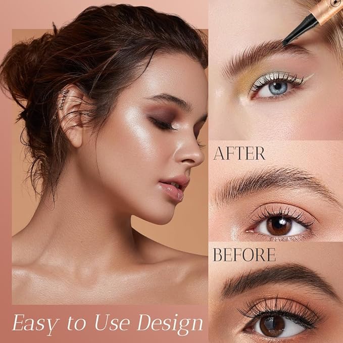 2025 New Magic Eyebrow Pencil, 3D Waterproof Microblading Eyebrow Pencil Contouring Pen 4 Fork Tip, Natural Fine Stroke Microblading (2PCS, Dark Brown)