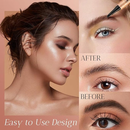 2025 New Magic Eyebrow Pencil, 3D Waterproof Microblading Eyebrow Pencil Contouring Pen 4 Fork Tip, Natural Fine Stroke Microblading (2PCS, Dark Brown)