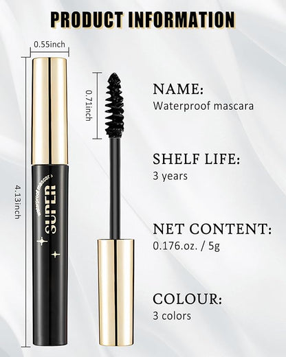 3 Colors Waterproof Mascara Set -Blue Green Purple Colored Mascara for Eyelashes, Long Lasting Curling Tube Máscara Volume and Length, High Pigment Lash Colorful Makeup for Cosplay Party-B