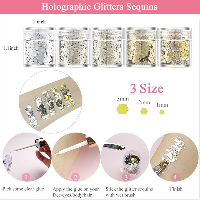 Hair Face Gems Rhinestones with Makeup Glue, Body Face Glitter Gel