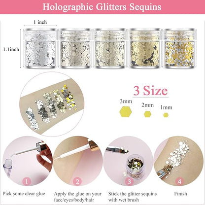 Hair Face Gems Rhinestones with Makeup Glue, Body Face Glitter Gel