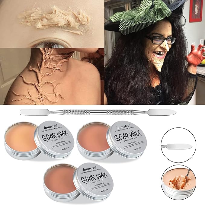 immetee Scar Wax SFX Makeup Kit, Face & Body Paint, Christmas Halloween Makeup Kit, Fake Blood, Painting Brushes, Spatula, Stipple Sponge, Stage Theatrical Party Cosplay, Carnival