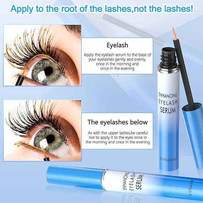 Lash Serum, Rapid Eyelash Growth Serum, Eyelash Serum for Eyelash Growth Thickness, Stronger, Healthier Lashes & Brows, Longer, Fuller, and Thicker Lashes, Vegan & Cruelty-Free (Light Blue 4ML)